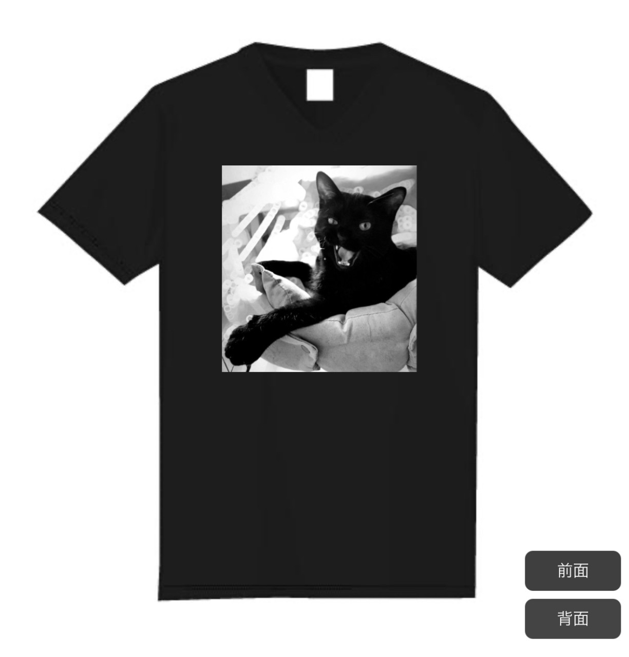 黒猫VネックＴシャツ（M）少し生地厚め