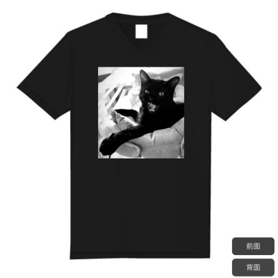 黒猫VネックＴシャツ（M）少し生地厚め / 猫澤靖