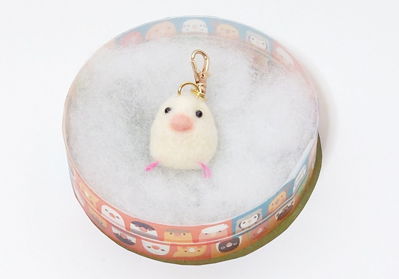 小鳥キーホルダー（白文鳥）