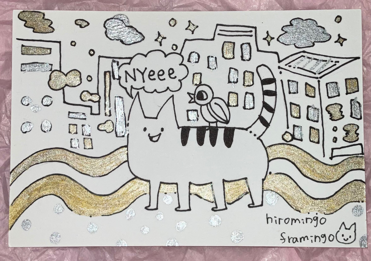 ペン画 ｢猫の散歩｣