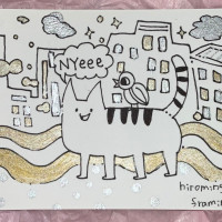 ペン画 ｢猫の散歩｣ / ☆ヒロミンゴフラミンゴ☆