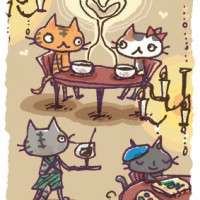 「ねこの喫茶店」ポストカード 04「ラブ猫」 / 飯塚めり