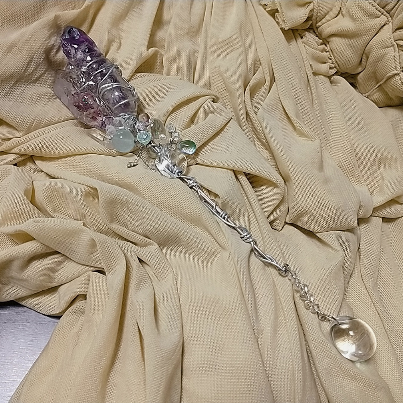 魔法のワンド☆天然石と宝石オルゴナイト「紫の雨」
