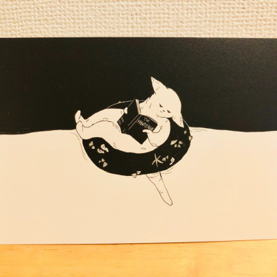 reading cat postcard（夏） / mimitaro