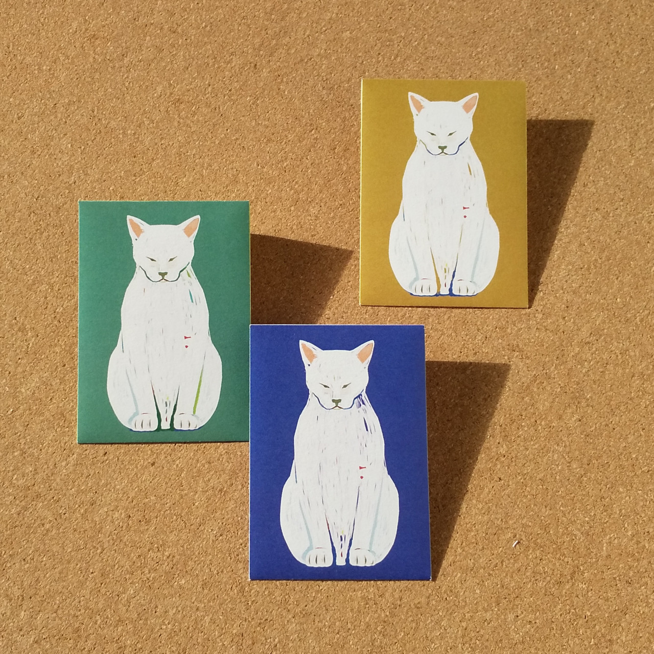猫のポチ袋/青・緑・黄土セット