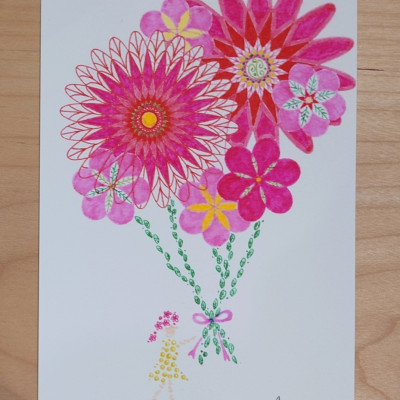 ポストカード「ピンクの花束の妖精」 / nami_asam